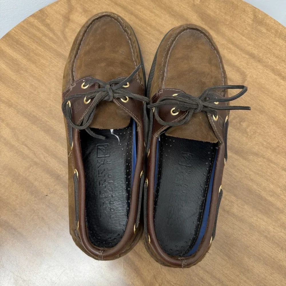 Sperry Top-Sider Boat Shoes Men's 11 M Brown Leather 2-Eye Lace Up Casual Deck